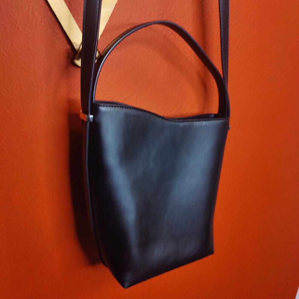 BCBG Max Azria Structured N/S Tote Bag Purse Black Asymmetrical Faux Leather